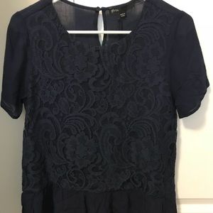 NWT Gibson Blue Lace Peplum Blouse Short Sleeve